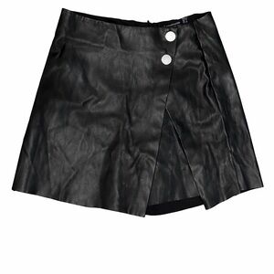 stradivarius Black Faux Leather Mini Skort with Silver Buttons